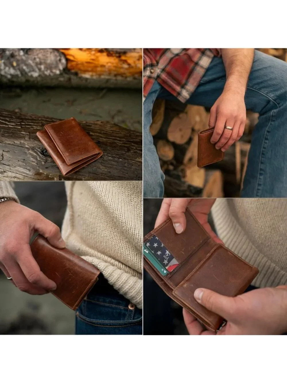 Leather Trifold Wallet for Men - Grizzly Brown, RFID Blocking, ID Holder, Great